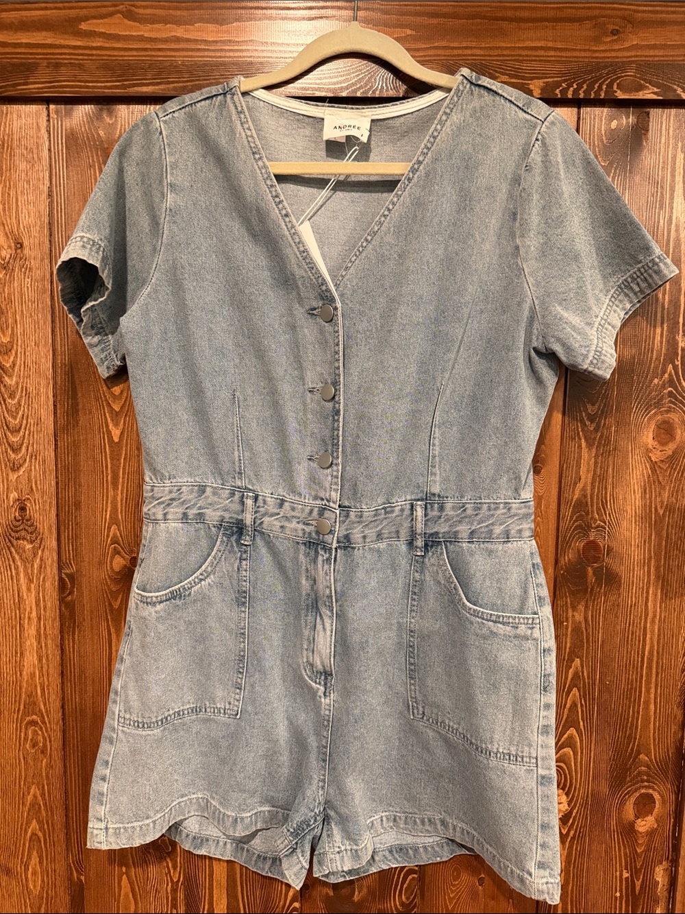 ANDREE BY UNIT Light Blue Denim Short Romper